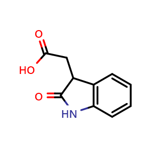 Chemical structure of (2-Oxo-2,3-dihydro-1H-indol-3-yl)-acetic acid , CAS 2971-31-5, AChemBlock M15729