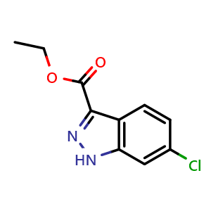 Chemical structure of Ethyl 6-chloro-1H-indazole-3-carboxylate , CAS 885279-23-2, AChemBlock M15744