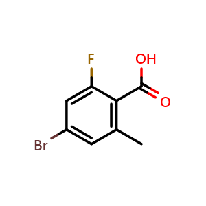 Chemical structure of 4-Bromo-2-fluoro-6-methylbenzoic acid , CAS 1242157-23-8, AChemBlock M15772