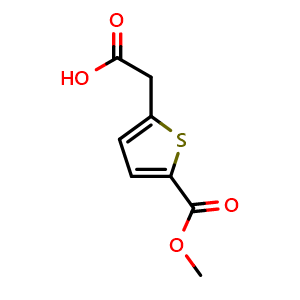 Chemical structure of 2-(5-(Methoxycarbonyl)thiophen-2-yl)acetic acid , CAS 142667-06-9, AChemBlock M15780