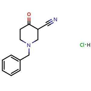 Chemical structure of 1-Benzyl-4-oxopiperidine-3-carbonitrile hydrochloride , CAS 1632286-06-6, AChemBlock M15850