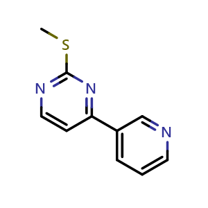 Chemical structure of 2-Methylthio-4-pyridin-3-yl-pyrimidine , CAS 637354-24-6, AChemBlock M15865