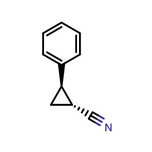 Chemical structure of Trans-2-phenyl-cyclopropanecarbonitrile , CAS 5590-14-7, AChemBlock M15885