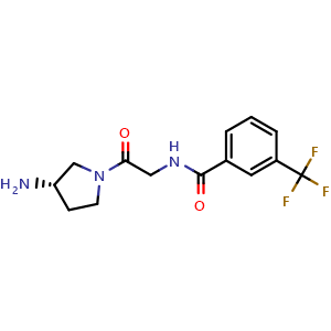 Chemical structure of (S)-N-(2-(3-Aminopyrrolidin-1-yl)-2-oxoethyl)-3-(trifluoromethyl)benzamide , CAS 857650-90-9, AChemBlock M22597