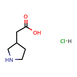 Chemical structure of 3-Pyrrolidineacetic acid hydrochloride , CAS 80616-50-8, AChemBlock M22656