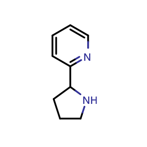Chemical structure of 2-(2-Pyridinyl)pyrrolidine , CAS 77790-61-5, AChemBlock M22660