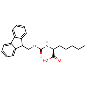 Chemical structure of (S)-2-(Fmoc-amino)heptanoic acid , CAS 1197020-22-6, AChemBlock M22722