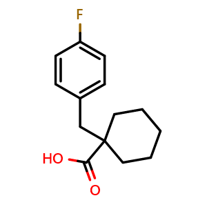 Chemical structure of 1-(4-Fluorobenzyl)cyclohexanecarboxylic acid , CAS 645408-41-9, AChemBlock M22781
