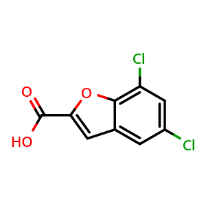 Chemical structure of 5,7-Dichloro-2-benzofurancarboxylic acid , CAS 50635-20-6, AChemBlock M22802