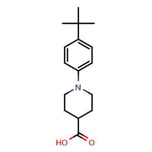 Chemical structure of 1-(4-(tert-Butyl)phenyl)piperidine-4-carboxylic acid , CAS 847407-99-2, AChemBlock M22839