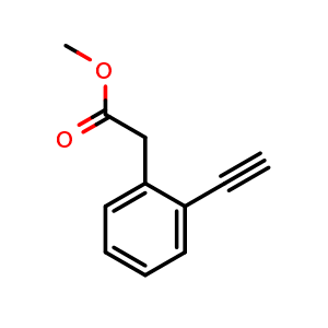 Chemical structure of Methyl 2-(2-ethynylphenyl)acetate , CAS 637348-19-7, AChemBlock M22869