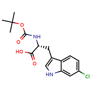 Chemical structure of 6-Chloro-N-Boc-D-tryptophan , CAS 1217738-82-3, AChemBlock M22882