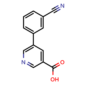 Chemical structure of 5-(3-Cyanophenyl)-3-pyridinecarboxylic acid , CAS 893740-73-3, AChemBlock M22895