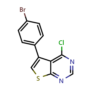 Chemical structure of 5-(4-Bromophenyl)-4-chloro-thieno[2,3-d]pyrimidine , CAS 406199-84-6, AChemBlock M22917