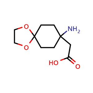 Chemical structure of 8-Amino-1,4-dioxaspiro[4.5]decane-8-acetic acid , CAS 889949-15-9, AChemBlock M22948