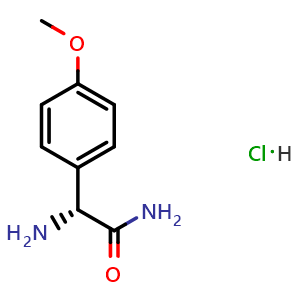 Chemical structure of (R)-a-Amino-4-methoxybenzeneacetamide hydrochloride , CAS 67412-96-8, AChemBlock M22953