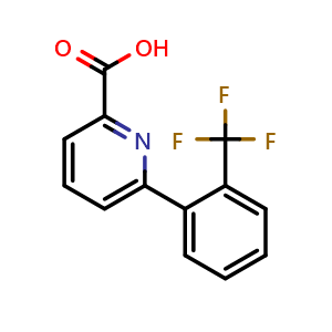 Chemical structure of 6-(2-Trifluoromethylphenyl)-2-pyridinecarboxylic acid , CAS 887983-43-9, AChemBlock M22990