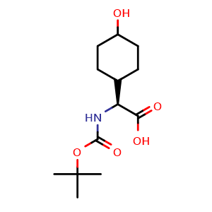 Chemical structure of (2S)-[(tert-butoxycarbonyl)amino](4-hydroxycyclohexyl)ethanoic acid , CAS 336870-02-1, AChemBlock M22996