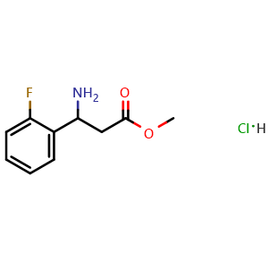 Chemical structure of Methyl 3-amino-3-(2-fluorophenyl)propanoate hydrochloride , CAS 1216872-65-9, AChemBlock M23010