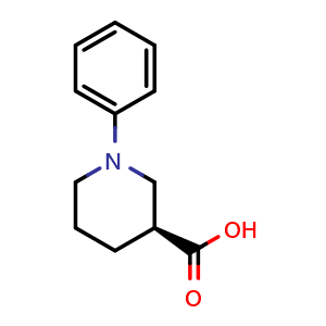 Chemical structure of (S)-1-Phenylpiperidine-3-carboxylic acid , CAS 1056159-15-9, AChemBlock M23036