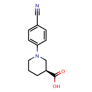 Chemical structure of (S)-1-(4-Cyanophenyl)piperidine-3-carboxylic acid , CAS 1260607-59-7, AChemBlock M23039