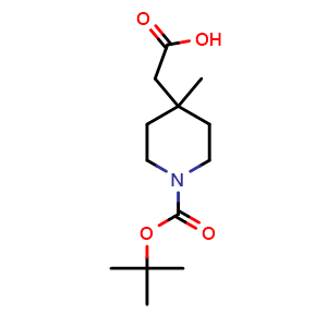 Chemical structure of 1-Boc-4-methyl-4-piperidineacetic acid , CAS 872850-31-2, AChemBlock M23081