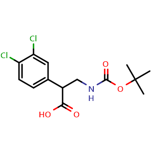Chemical structure of 3-(Boc-amino)-2-(3,4-dichlorophenyl)propanoic acid , CAS 574729-44-5, AChemBlock M23124