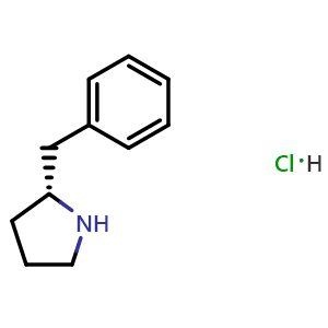 Chemical structure of (2R)-2-Benzylpyrrolidine hydrochloride , CAS 63328-13-2, AChemBlock M23194
