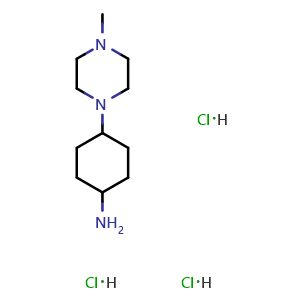 Chemical structure of 4-(4-Methyl-1-piperazinyl)cyclohexanamine 3hydrochloride , CAS 723341-87-5, AChemBlock M23215