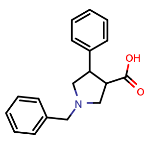 Chemical structure of 1-Benzyl-4-phenyl-pyrrolidine-3-carboxylic acid , CAS 885958-91-8, AChemBlock M23216