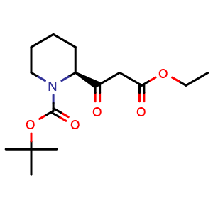 Chemical structure of Ethyl (S)-1-Boc-b-oxo-2-piperidinepropanoate , CAS 287107-84-0, AChemBlock M23227