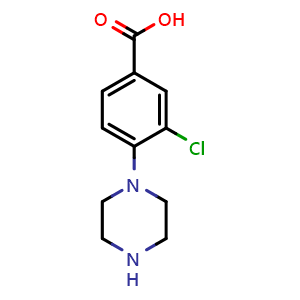 Chemical structure of 3-Chloro-4-piperazinobenzoic acid , CAS 1197193-06-8, AChemBlock M23232