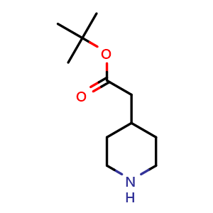 Chemical structure of Piperidin-4-yl-acetic acid tert-Butyl ester , CAS 180182-07-4, AChemBlock M23239