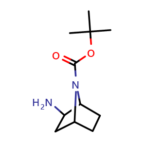 Chemical structure of tert-butyl 2-amino-7-azabicyclo[2.2.1]heptane-7-carboxylate , CAS 1221818-01-4, AChemBlock M23388
