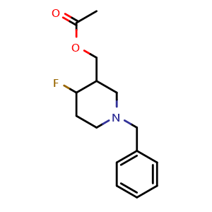 Chemical structure of (1-Benzyl-4-fluoropiperidin-3-yl)Methyl acetate , CAS 1356342-61-4, AChemBlock M23397