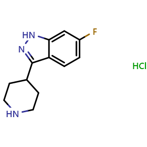 Chemical structure of 6-Fluoro-3-(piperidin-4-yl)-1H-indazole hydrochloride , CAS 153025-27-5, AChemBlock M23401