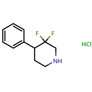 Chemical structure of 3,3-Difluoro-4-phenylpiperidine hydrochloride , CAS 1334417-79-6, AChemBlock M23422