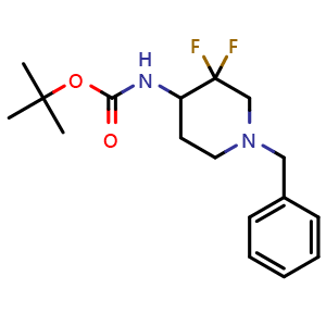 Chemical structure of tert-Butyl 1-Benzyl-3,3-difluoropiperidin-4-ylcarbamate , CAS 1823420-40-1, AChemBlock M23428