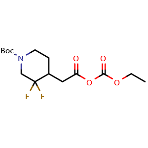 Chemical structure of 2-(1-(tert-Butoxycarbonyl)-3,3-difluoropiperidin-4-yl)acetic (Ethyl carbonic) anhydride , CAS 2101206-54-4, AChemBlock M23447