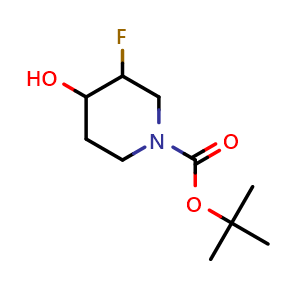 Chemical structure of 3-Fluoro-4-hydroxy-piperidine-1-carboxylic acid tert-butyl ester , CAS 373604-28-5, AChemBlock M23454