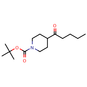 Chemical structure of tert-Butyl 4-pentanoylpiperidine-1-carboxylate , CAS 1198286-46-2, AChemBlock M23475