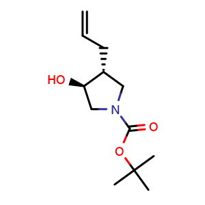 Chemical structure of tert-Butyl (3,4)-Trans-3-allyl-4-hydroxypyrrolidine-1-carboxylate racemate , CAS 120871-72-9, AChemBlock M23476