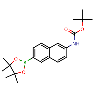 Chemical structure of tert-Butyl 6-(4,4,5,5-tetramethyl-1,3,2-dioxaborolan-2-yl)naphthalen-2-ylcarbamate , CAS 1312611-41-8, AChemBlock M23484
