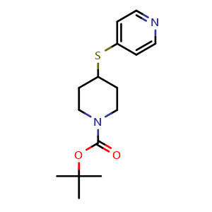 Chemical structure of 4-(Pyridin-4-ylsulfanyl)-piperidine-1-carboxylic acid tert-Butyl ester , CAS 155967-58-1, AChemBlock M23498