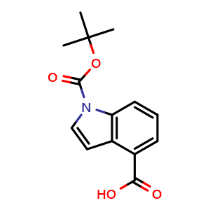 Chemical structure of 1-Boc-4-carboxyindole , CAS 848444-79-1, AChemBlock M23521