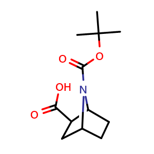 Chemical structure of 7-(tert-butoxycarbonyl)-7-azabicyclo[2.2.1]heptane-2-carboxylic acid , CAS 1221818-81-0, AChemBlock M23528