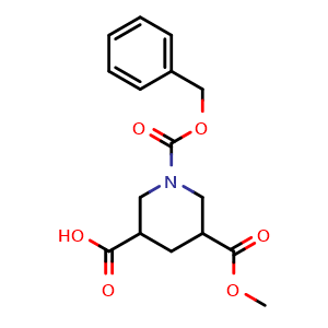 Chemical structure of 1-(Benzyloxycarbonyl)-5-(methoxycarbonyl)piperidine-3-carboxylic acid , CAS 1159982-68-9, AChemBlock M23535