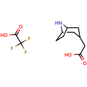 Chemical structure of 2-(8-Aza-bicyclo[3.2.1]octan-3-yl)acetic acid 2,2,2-trifluoroacetate , CAS 1980044-86-7, AChemBlock M23543