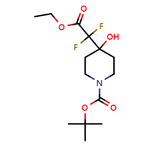 Chemical structure of tert-Butyl 4-(2-ethoxy-1,1-difluoro-2-oxoethyl)-4-hydroxypiperidine-1-carboxylate , CAS 635698-99-6, AChemBlock M23561