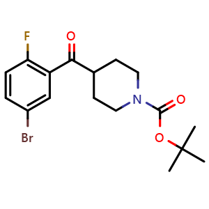Chemical structure of tert-Butyl 4-(5-bromo-2-fluorobenzoyl)piperidine-1-carboxylate , CAS 1228631-72-8, AChemBlock M23564